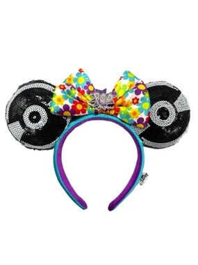 Disney Parks Pop Century Resort Minnie Ears Headband Sequin Record - NWT